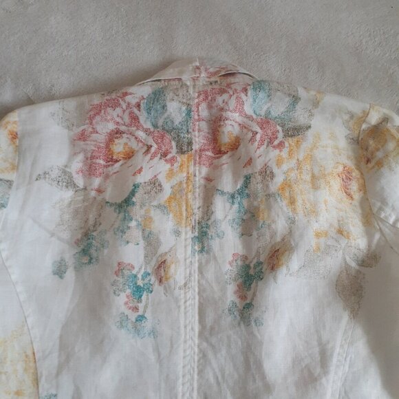 Chico's Women's Size Small (O) White Floral 100% Linen Open Draped Blazer - Picture 11 of 14